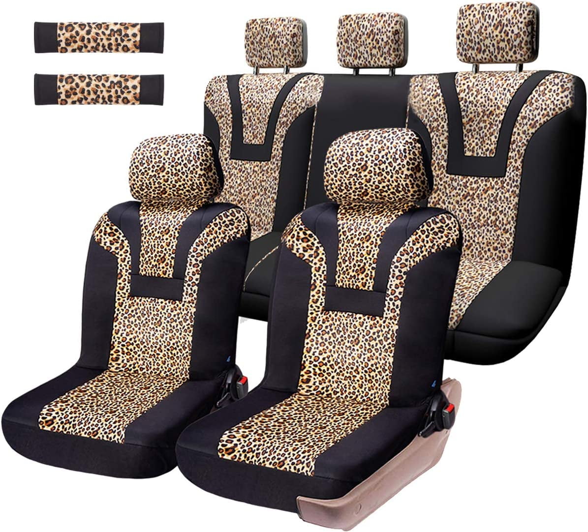 INFANZIA Leopard Car Seat Covers Cheetah Pattern Integrated Auto Seat