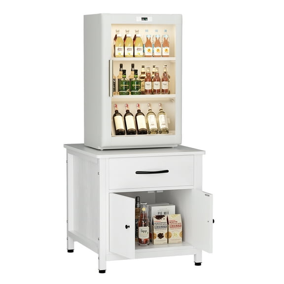 INFANZIA Mini Fridge Stand with Storage, Beverage Refrigerator Stand Table, 22.1"Lx 23.2"W Solid Wood Heavy Duty Mini Fridge Cabinet for Dorm, Apartment, Office, Bedroom, White