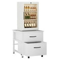 thumbnail image 1 of INFANZIA Mini Fridge Stand with Storage, Beverage Refrigerator Stand Table with Rolling Cabine, 22.1"Lx 23.2"W Solid Wood Heavy Duty Mini Fridge Cabinet for Dorm, Office, Bedroom, Black, 1 of 8