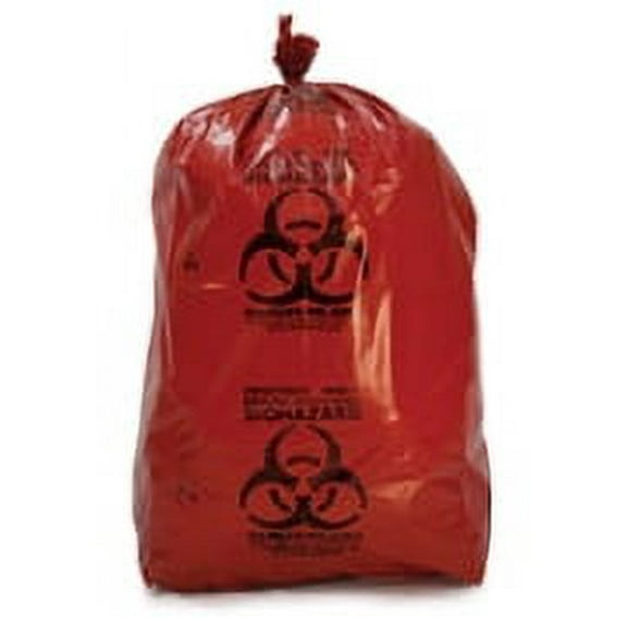 "INFECTIOUS BIOHAZARD" Printed, Red Poly Medical Waste Bags, 37" x 50", 20-30 Gallons - Case of 75 Bags