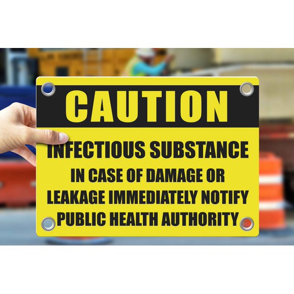 INFECTIOUS SUBSTANCE IN CASE OF DAMAGE OR LEAKAGE IMMEDIATELY NOTIFY PUBLIC HEALTH AUTHORITY | Warning Notice Caution Danger 3mm PVC Sign