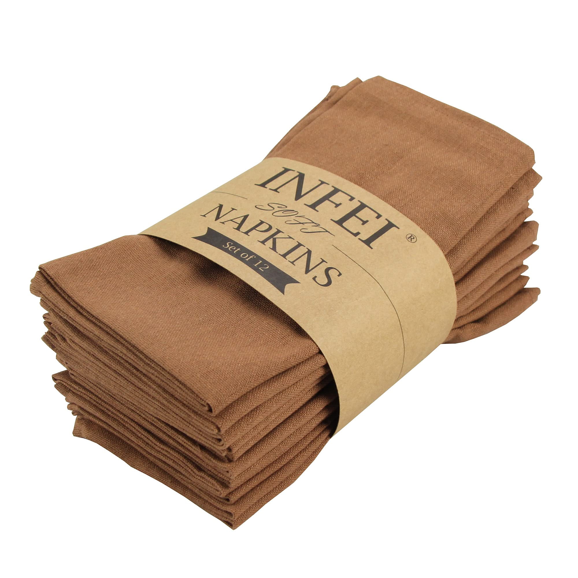 Coffee Cotton Linen Blended Dinner Napkins Set of 12