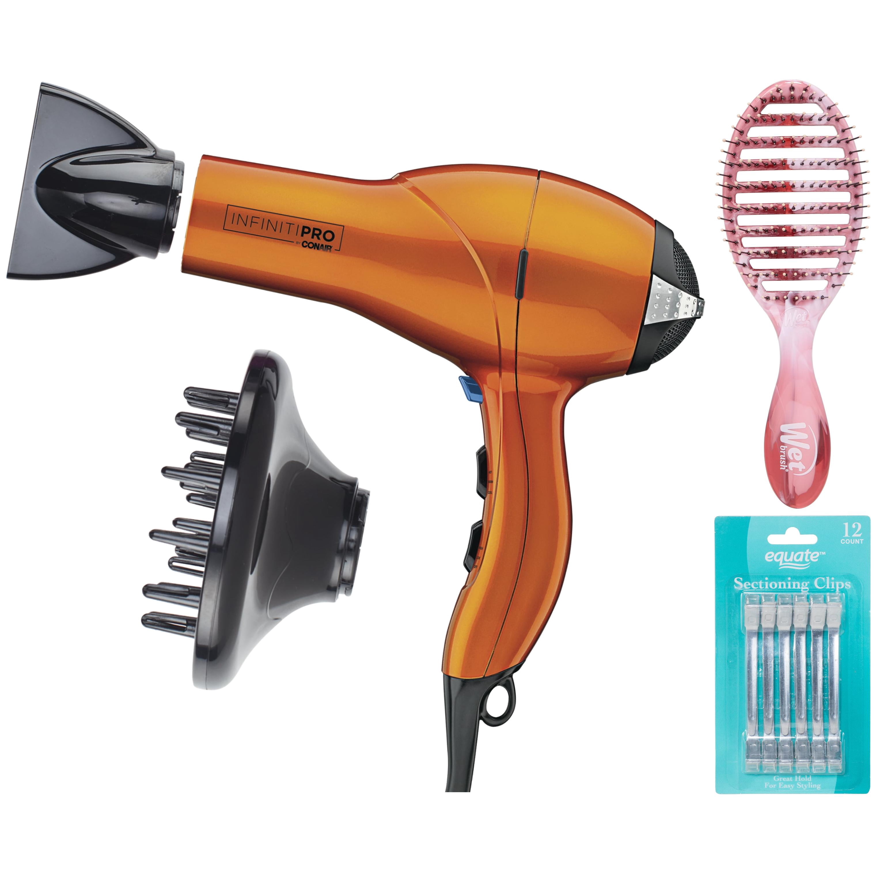 INFINITI PRO CONAIR Hair Dryer Styling Bundle with Wet Brush Speed Dry Brush and Equate Sectioning Clips