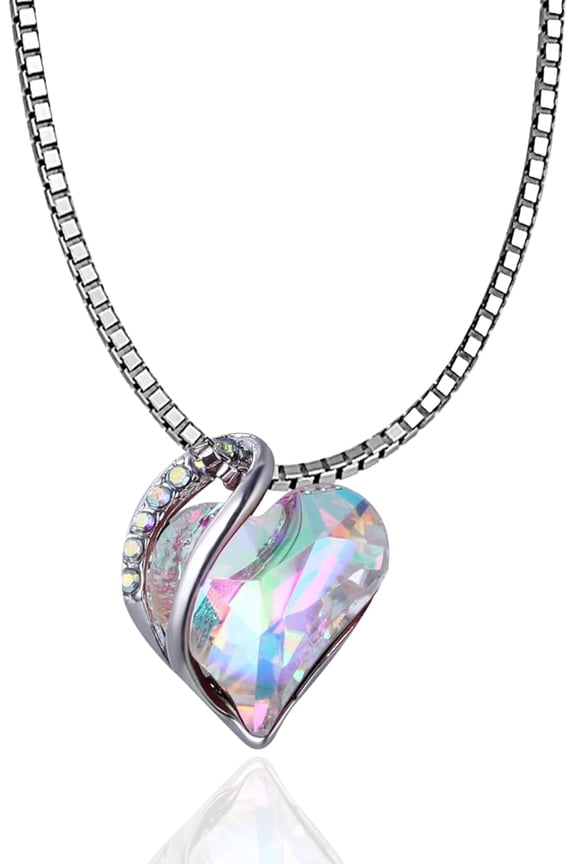 INFINITY LOVE Platinum Plated Women's Heart Necklace with Natural Austrian Crystals-Love Symbol Jewelry,Adjustable Chain.Gift for Birthday,Anniversary,with Giftbox and Message Card[b850]