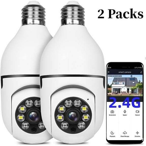 INFISU 2 PCS 1080P Light Bulb Camera E27 Bulb 360 Degree Panoramic 2.4G Wireless Connector Security Camera with WiFi,Night Vision, Two Way Audio, Smart Motion Detection