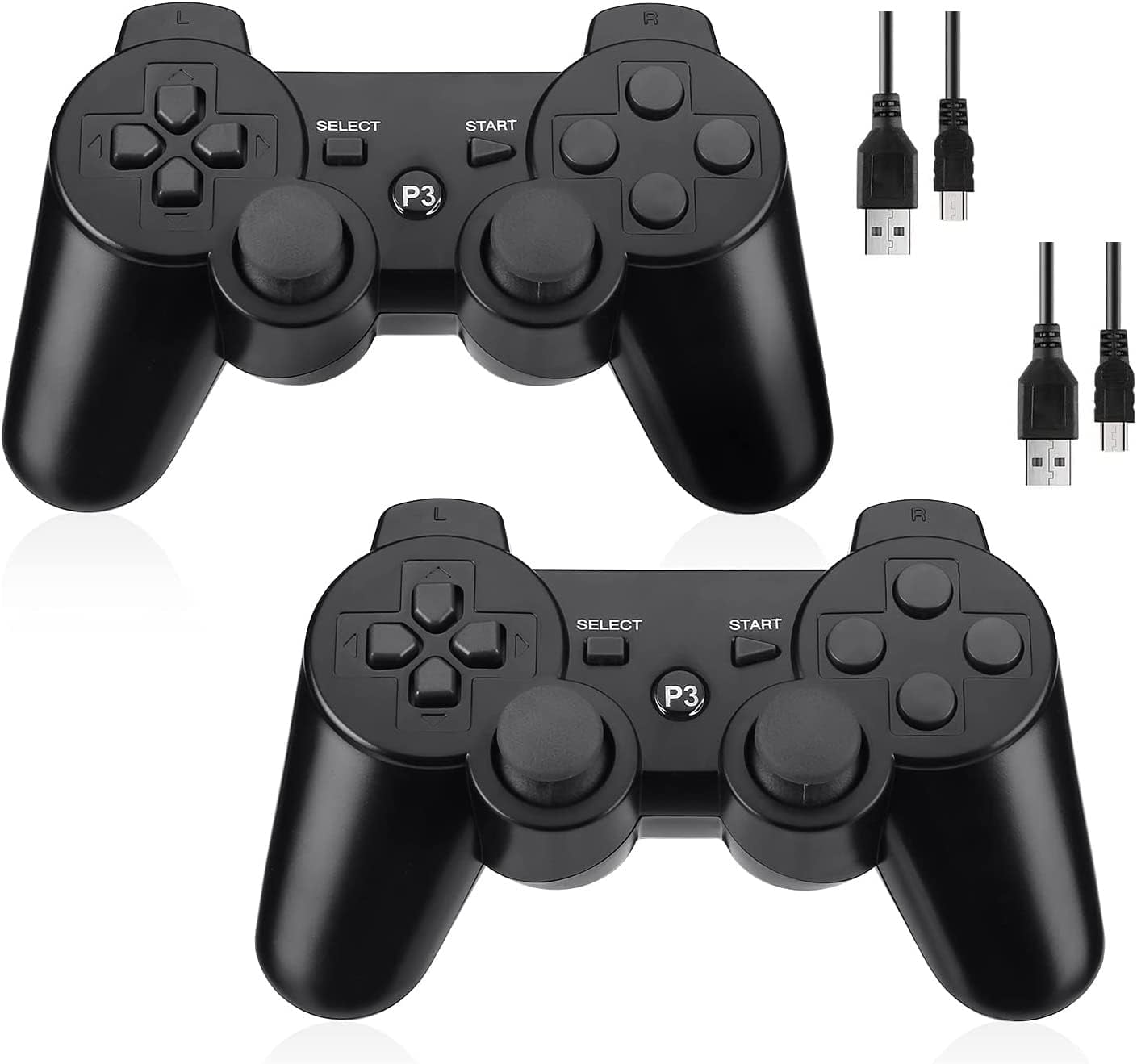 Controller 2 Pack for PS3 Wireless Controller for Sony Playstation 3,  Double Shock 3, Bluetooth, Rechargeable, Motion Sensor, 360° Analog  Joysticks