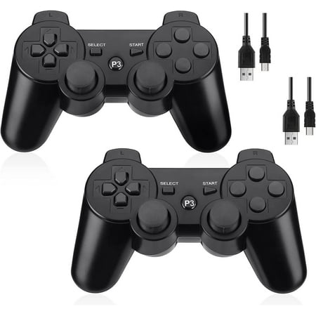 INFISU 2 Pack Controllers for P3 ,Wireless P3 Gaming Controller with Double Shock & Motion Sensor,Compatible with P3 Controller Bluetooth Rechargeable Gamepad Remote,Black