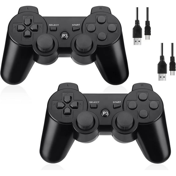 INFISU 2 Pack Controllers for PS3 ,Wireless Playstation 3 Gaming Controller with Double Shock & Motion Sensor,Compatible with PS3 Controller Bluetooth Rechargeable Gamepad Remote,Black