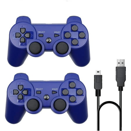 INFISU 2 Pack Controllers for P3 ,Wireless P3 Gaming Controller with Double Shock & Motion Sensor, P3 Controller Bluetooth Rechargeable Gamepad Remote,Blue