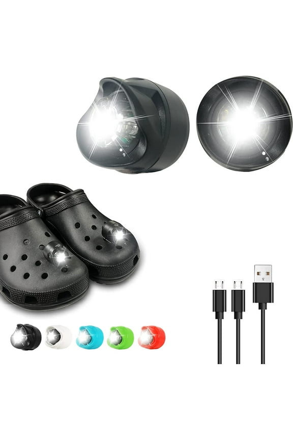 2 Pack Crocs Lights,Rechargeable Lights for Crocs Kids, Waterproof Crocs Funny Shoe Accessorie with 3 Light Modes Flashlights for Night Walking,Camping, Running-Black