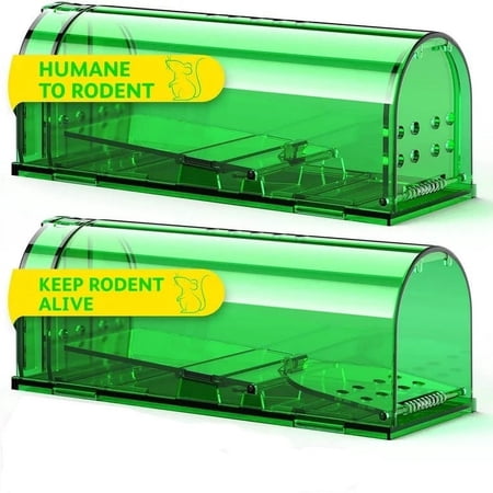 INFISU Humane Mouse Trap, Easy to Set, Reusable, Safe for Kids/Pets, Suitable for Outside Use, 2 Pack (Green)
