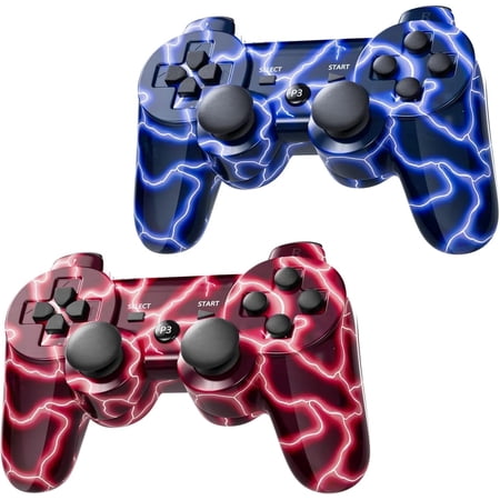 INFISU 2 Pack Wireless Bluetooth Gamepad for P3 Video Game with Double Shock & Motion Sensor, P3 (Blue Flash and Red Flash)