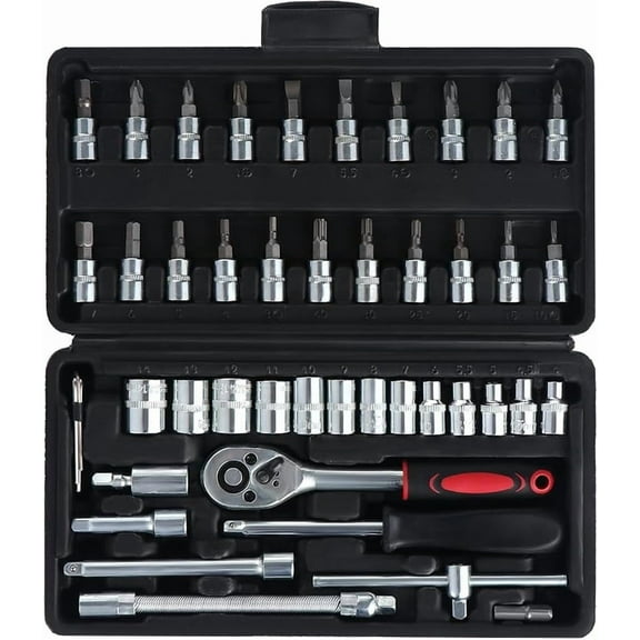 INFISU 46Pcs Drive Socket Set - 1/4 inch Drive Socket Ratchet Wrench Set for Automotive Repair & Household,Metric Mechanic Tools Kit with Storage Case