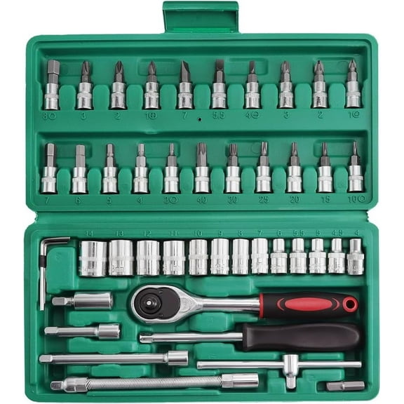 INFISU 46Pcs Drive Socket Set - 1/4 inch Drive Socket Ratchet Wrench Set for Automotive Repair & Household,Metric Mechanic Tools Kit with Storage Case