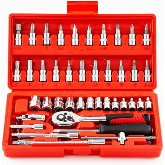 INFISU 46Pcs Drive Socket Set - 1/4 inch Drive Socket Ratchet Wrench Set for Automotive Repair & Household,Metric Mechanic Tools Kit with Storage Case