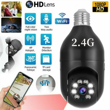 INFISU Light Bulb Security Camera,Two Way Audio 1080P HD Camera 360 Degree,2.4Ghz WiFi Wireless Camera,Night Vision,Smart Motion Detection Home Surveillance for Indoor and Outdoor,Black