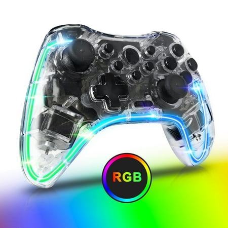 INFISU Switch Pro Controller With RGB LED Backlight,Wireless Nintendo Switch Controller Compatible with Switch/Lite/OLED & PC/Android /IOS,Transparen