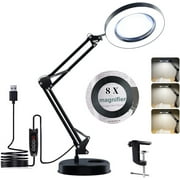 INFISU Upgrade 8X Magnifying Glass with Light and Stand,2-in-1 Desk Magnifier with Light, Craft Light Lamp with 3 Color Modes Adjustable LED Real Glass Lens Magnifier, for Close Work, Repair, Reading
