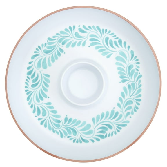 INFUSE 16" Lebrillo Pattern Melamine Chip & Dip Serving Platter for Outdoor Parties Entertaining, Aqua