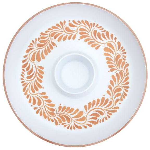 INFUSE 16" Lebrillo Pattern Melamine Chip & Dip Serving Platter for Outdoor Parties Entertaining, Orange