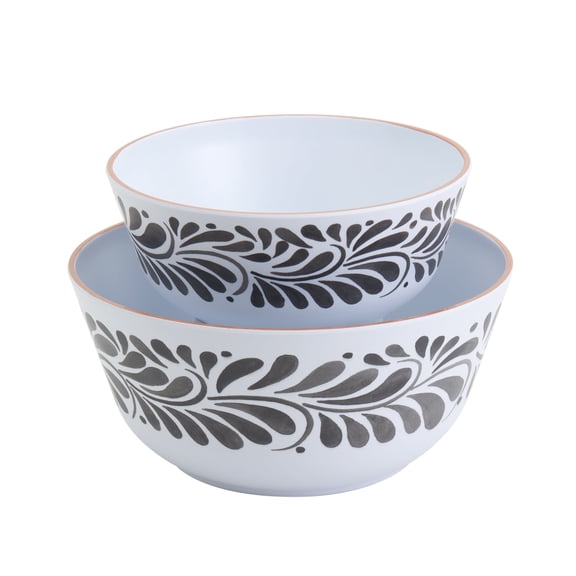 INFUSE 2 Piece Lebrillo Pattern Melamine Serving Bowls Set for Outdoor Parties Entertaining, Black