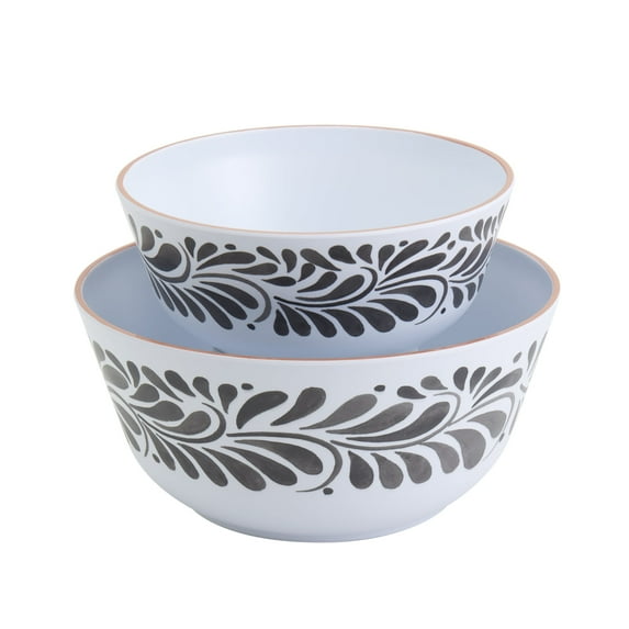 INFUSE 2 Piece Lebrillo Pattern Melamine Serving Bowls Set for Outdoor Parties Entertaining, Black