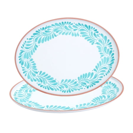 INFUSE 2 Piece Lebrillo Pattern Melamine Serving Platters Trays Set for Outdoor Parties Entertaining, Aqua