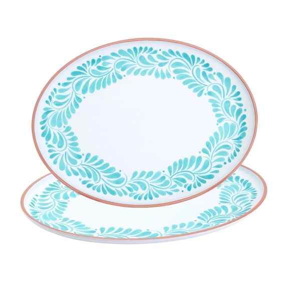 INFUSE 2 Piece Lebrillo Pattern Melamine Serving Platters Trays Set for Outdoor Parties Entertaining, Aqua