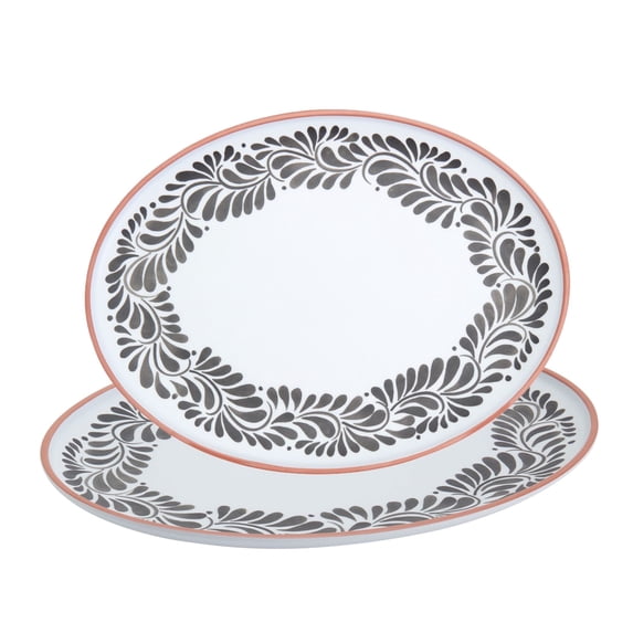 INFUSE 2 Piece Lebrillo Pattern Melamine Serving Platters Trays Set for Outdoor Parties Entertaining, Black