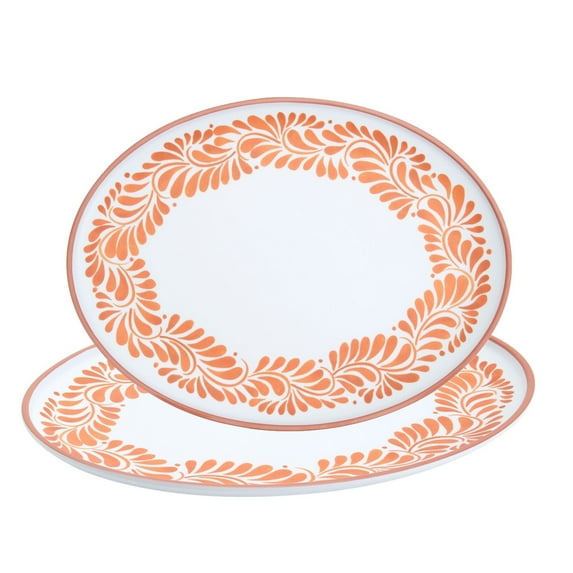 INFUSE 2 Piece Lebrillo Pattern Melamine Serving Platters Trays Set for Outdoor Parties Entertaining, Orange