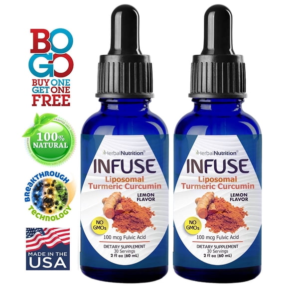 INFUSE Liposomal Liquid Turmeric Curcumin  2 Bottle Pack Superior Uptake, 10X Curcumin Potency, With Fulvic Acid, MFD USA