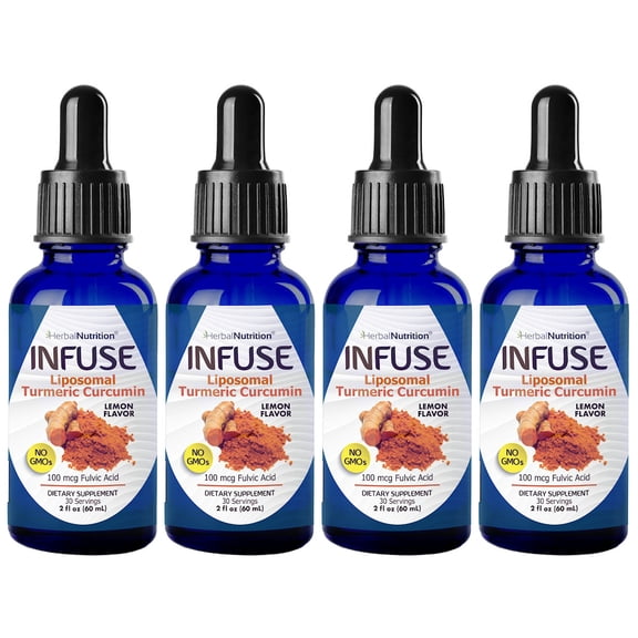 INFUSE  Liposomal Organic Liquid Turmeric Curcumin Superior Absorption, 95% Curcumin, High Potency Organic,With Fulvic Acid, MFD USA, 4 Pack