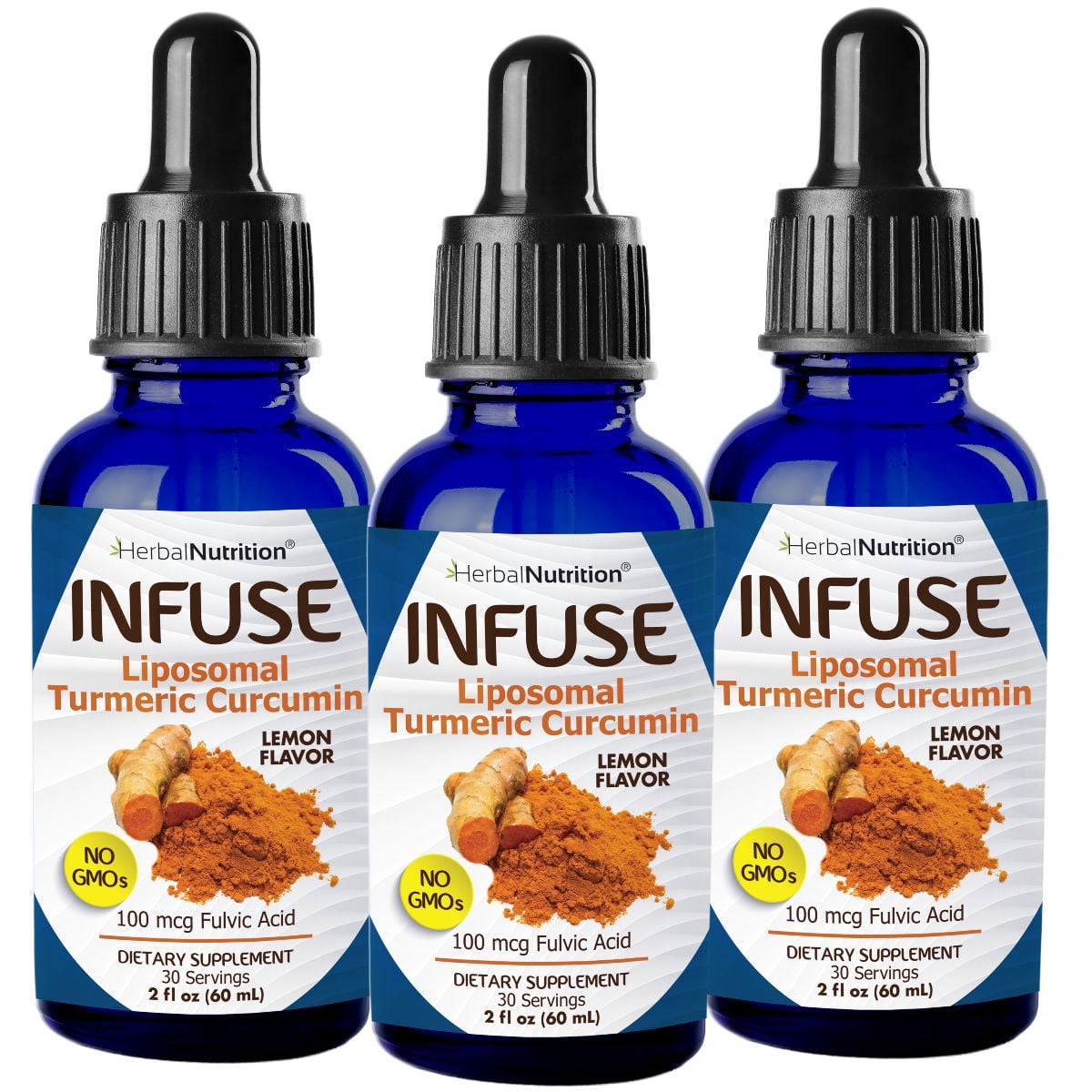 INFUSE Liposomal Organic Liquid Turmeric Curcumin 1000mg Curcumin Equivalent 3 Pack
