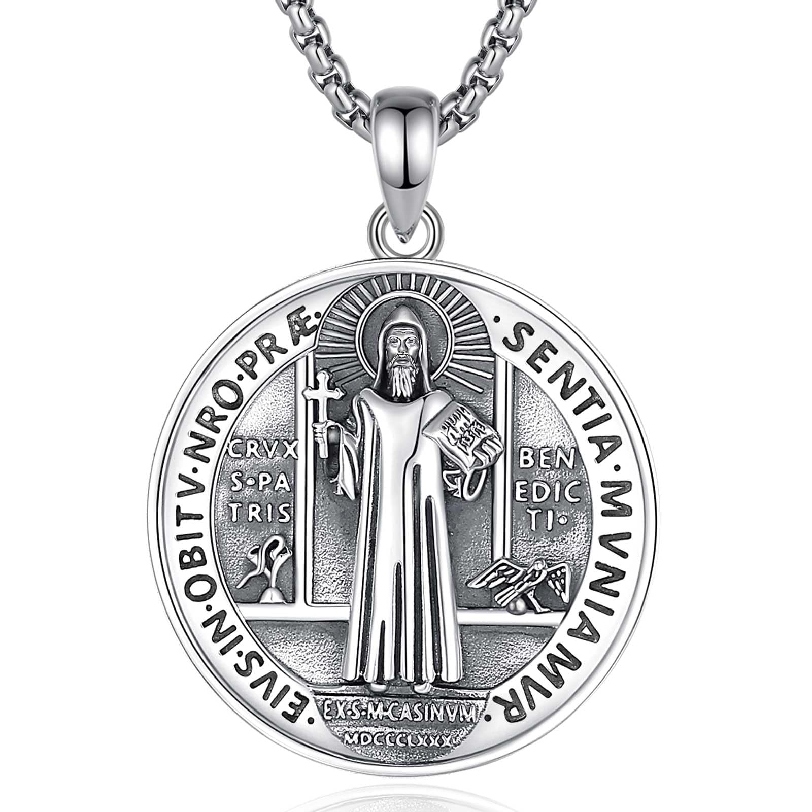 INFUSEU St Benedict Medals Sterling Silver Saint Benedict Necklace ...