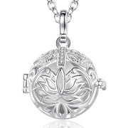 INFUSEU Urn Jewelry for Human Ashes for Women, Pet Memorial Necklace for Dog Cat Cremation Keepsake, Lotus and Angel Wings Elegant Pendant, Silver Ball & 24 Inch Chain