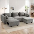thumbnail image 1 of INGALIK 101.5" Chenille Modular Combination Sofa, U Shaped L Shaped Convertible Sofa with Storage Seat & Pet Cathole Ottoman, Modern Sectionals 5 Seat Sofa Couch Living Room, Grey, 1 of 10