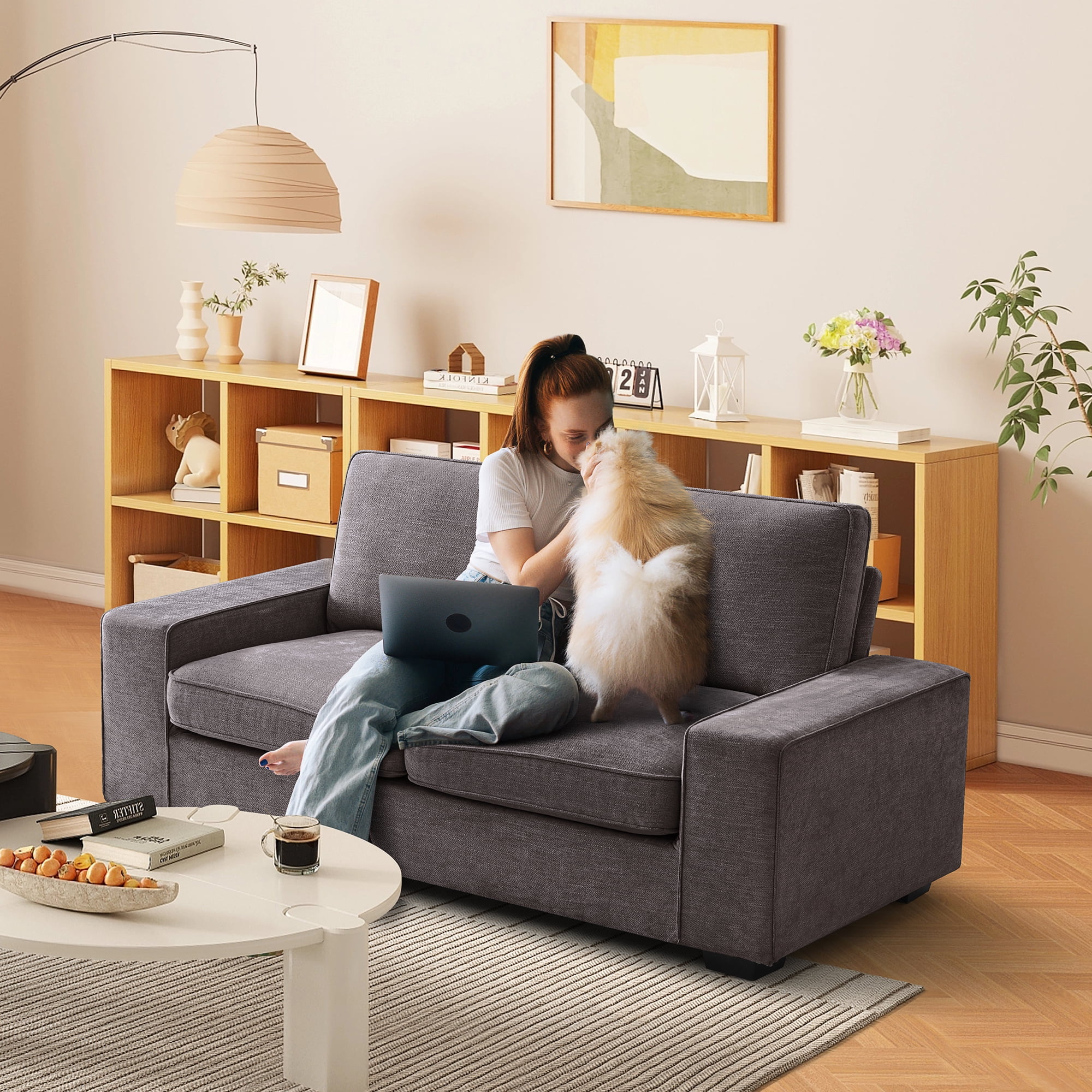 2 seater sofa with pouffe discount