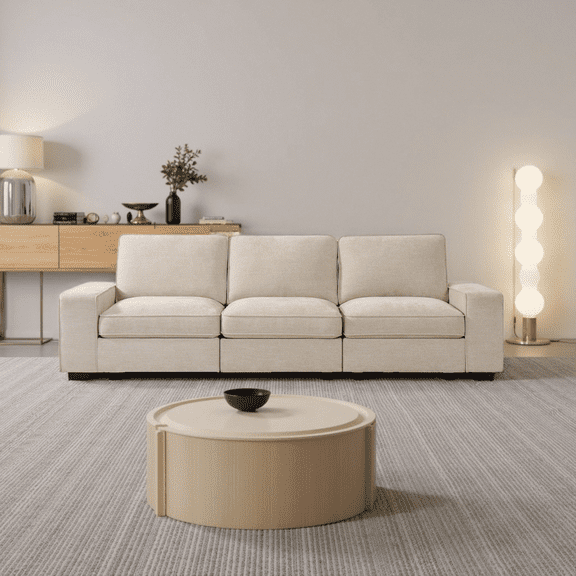 INGALIK 73"-128" Modern Modular Sofa with Seats Storage, Oversized 3-Seater Sectional Couch with Removable Cover, Side Pockets, USB Type-C Ports (Beige)