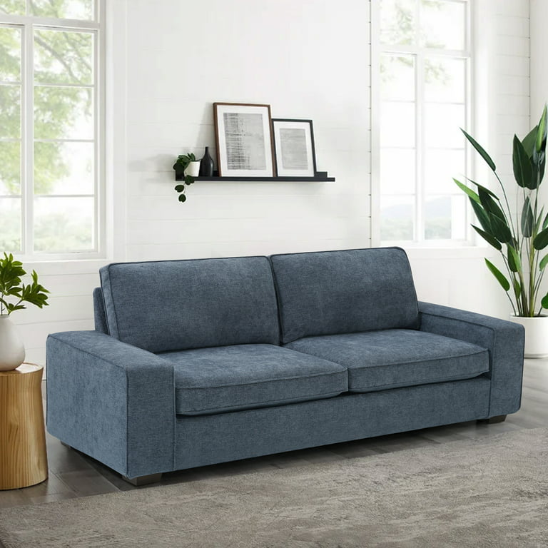 88.58 Modern Chenille Sofas Couches for Living Room, Deep Seat Sofa with  Square Armrest, Removable Low-Back Sofa Cushion and Detachable Sofa  Cover/Easy to Install(Blue) 