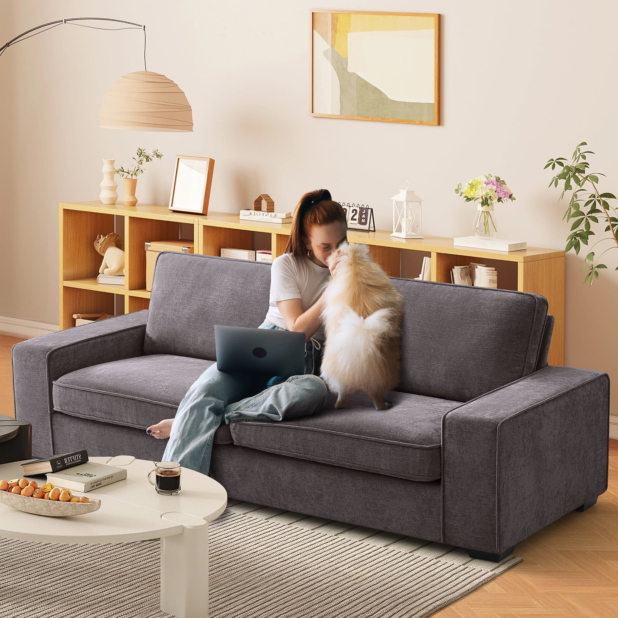 INGALIK Modern Loveseat Sofa Upholstered Fabric Love Seat with Linen Cushions Compact and Stylish for Small Spaces Living Room Bedroom Office