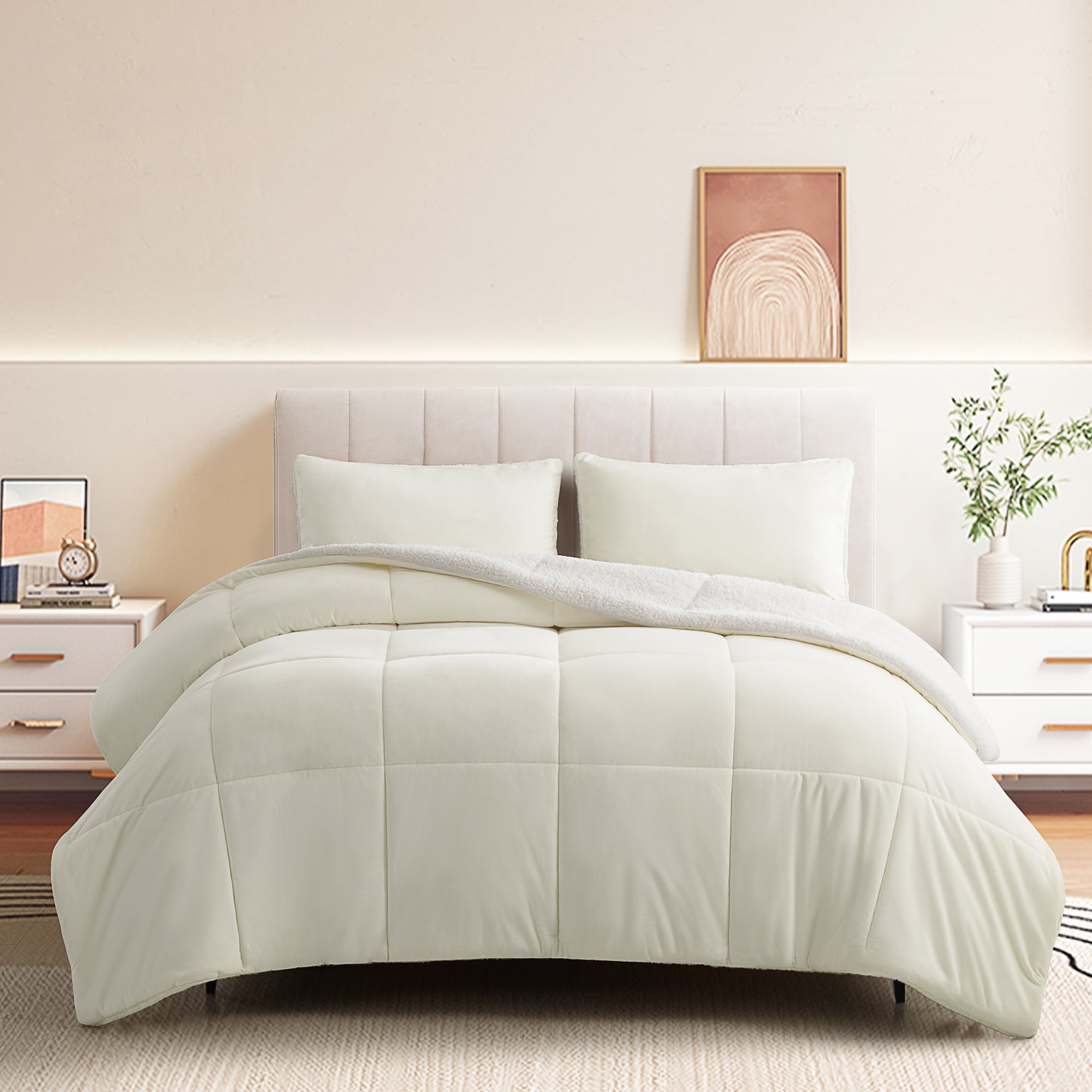 INGALIK California King Sherpa Comforter Set, Soft Quilted Down