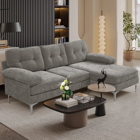 INGALIK Convertible Sectional Sofa Couch, L-Shaped Couch with Reversible Chaise Lounge, Chenille Fabric Modern Sofa for Living Room, Apartment, Office, 3 Seats, Gray