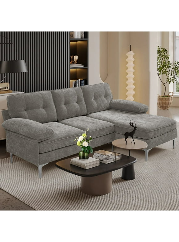 INGALIK Convertible Sectional Sofa Couch, Convertible L Shaped Couch with Reversible Chaise, Sectional Couch for Small Space Apartment, 3 Seater, Gray