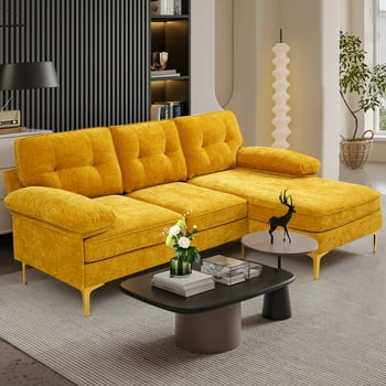 INGALIK Convertible Sectional Sofa Couch, Convertible L Shaped Couch with Reversible Chaise, Sectional Couch for Small Space Apartment, 3 Seater, Yellow