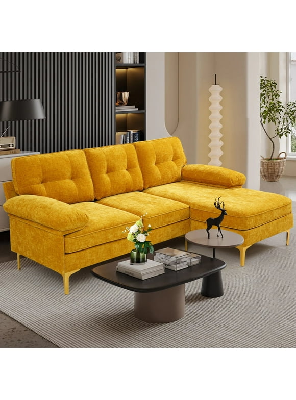 INGALIK Convertible Sectional Sofa Couch, Convertible L Shaped Couch with Reversible Chaise, Sectional Couch for Small Space Apartment, 3 Seater, Yellow