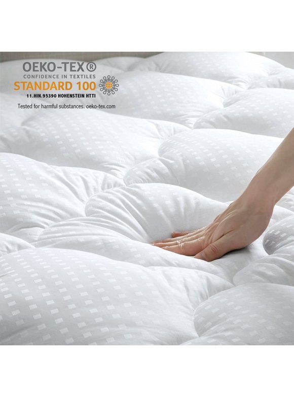 INGALIK Full Size Mattress Pad, 400TC Cotton Pillow Top Mattress Cover, Quilted Fitted Mattress Protector with 8-21" Deep Pocket, Cooling Mattress Topper (54x75 Inches, White)