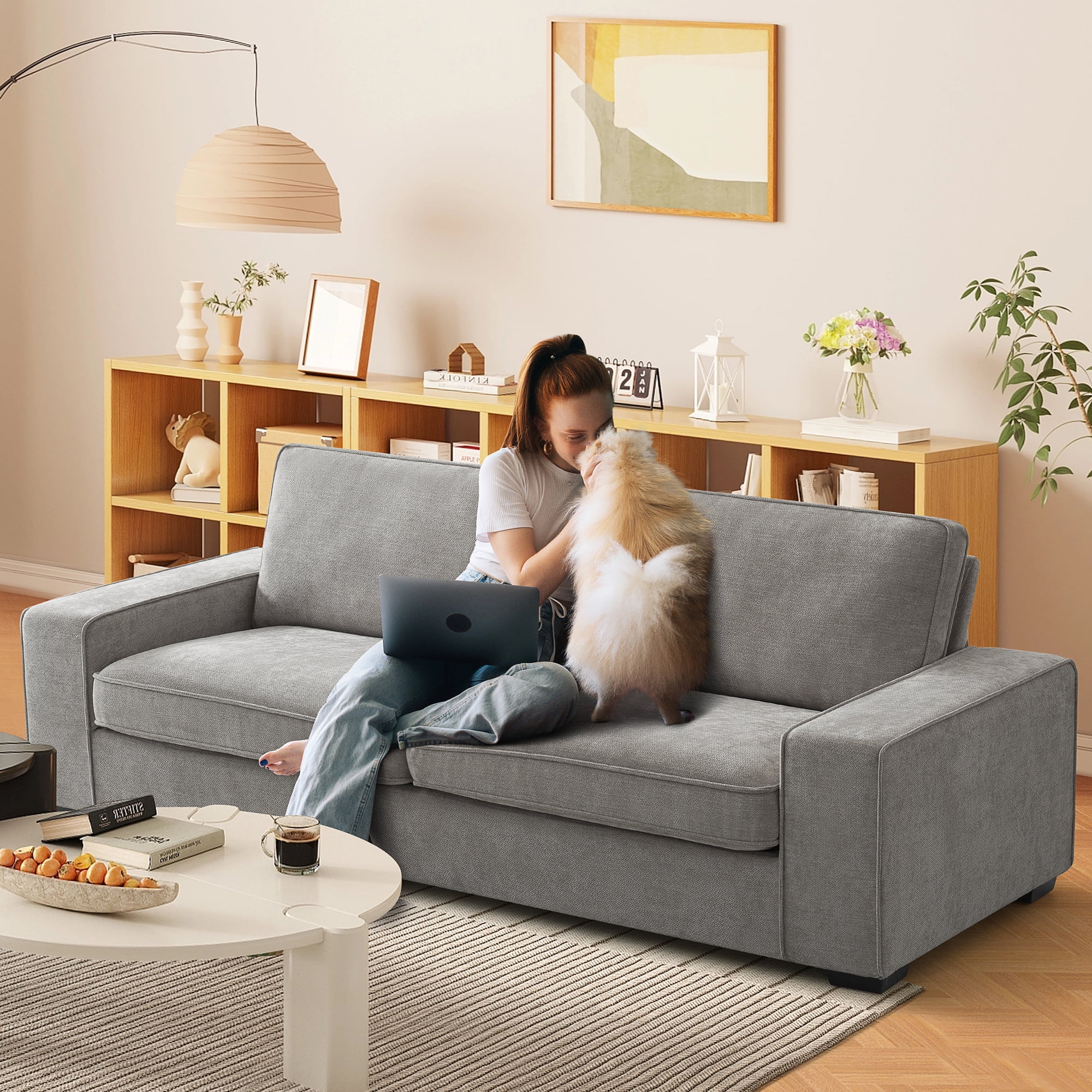 INGALIK Modern Loveseat Sofa, Compact, Upholstered Fabric