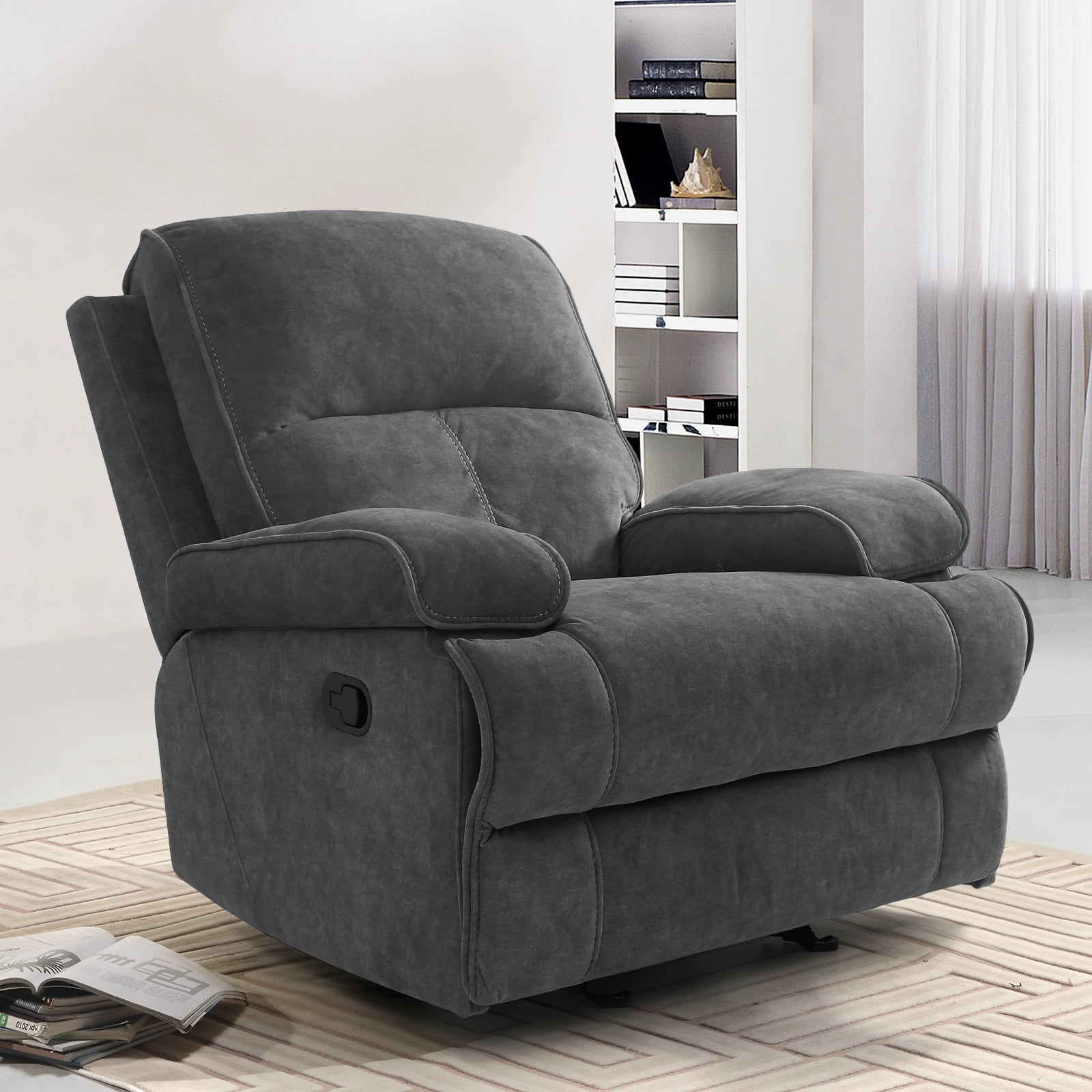 INGALIK Oversized Rocker Recliner Chair for Adults Manual Rocking Recliner with Extra Large Footrest Comfortable Velvet Reclining Chair for Living Room and Nursery Gray Walmart Business Supplies