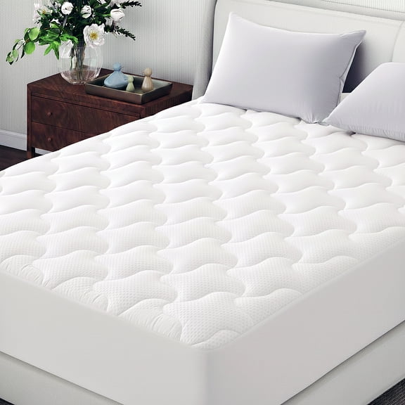 INGALIK Queen Size Mattress Pad, Cooling Breathable Mattress Topper, 400TC Quilted Fitted Protector and Cover with 8-21" Deep Pocket, White
