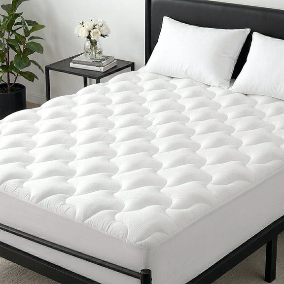 INGALIK Queen Mattress Pad, Cooling Mattress Topper, Quilted Fitted Mattress Protector with 8-21" Deep Pocket, Soft Breathable Bed Cover, White
